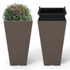 Square taper planter set with removable inner bucket, featuring a wood-like texture for outdoor and indoor use.