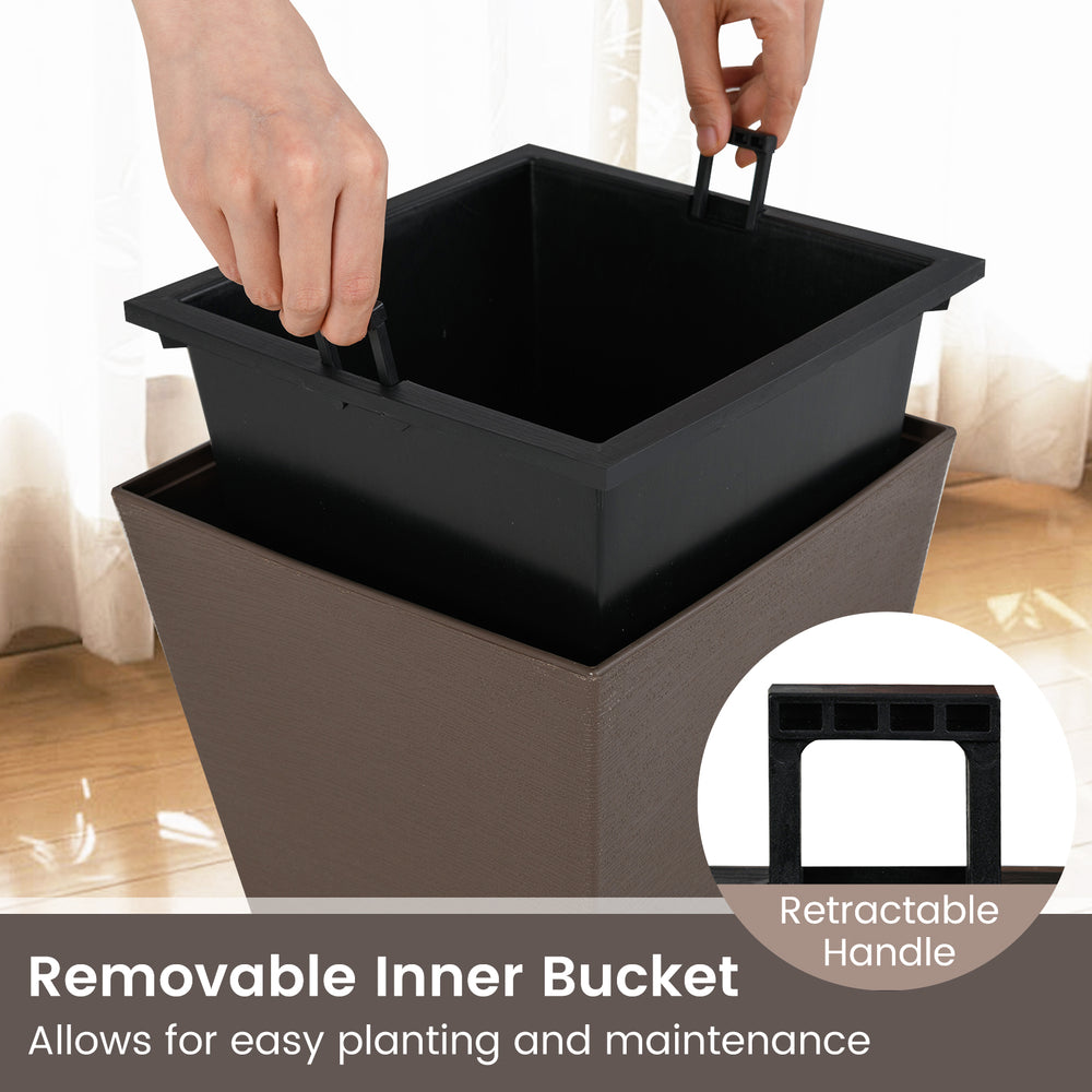 Removable inner bucket of a square taper planter, featuring hidden handles for easy planting and maintenance.