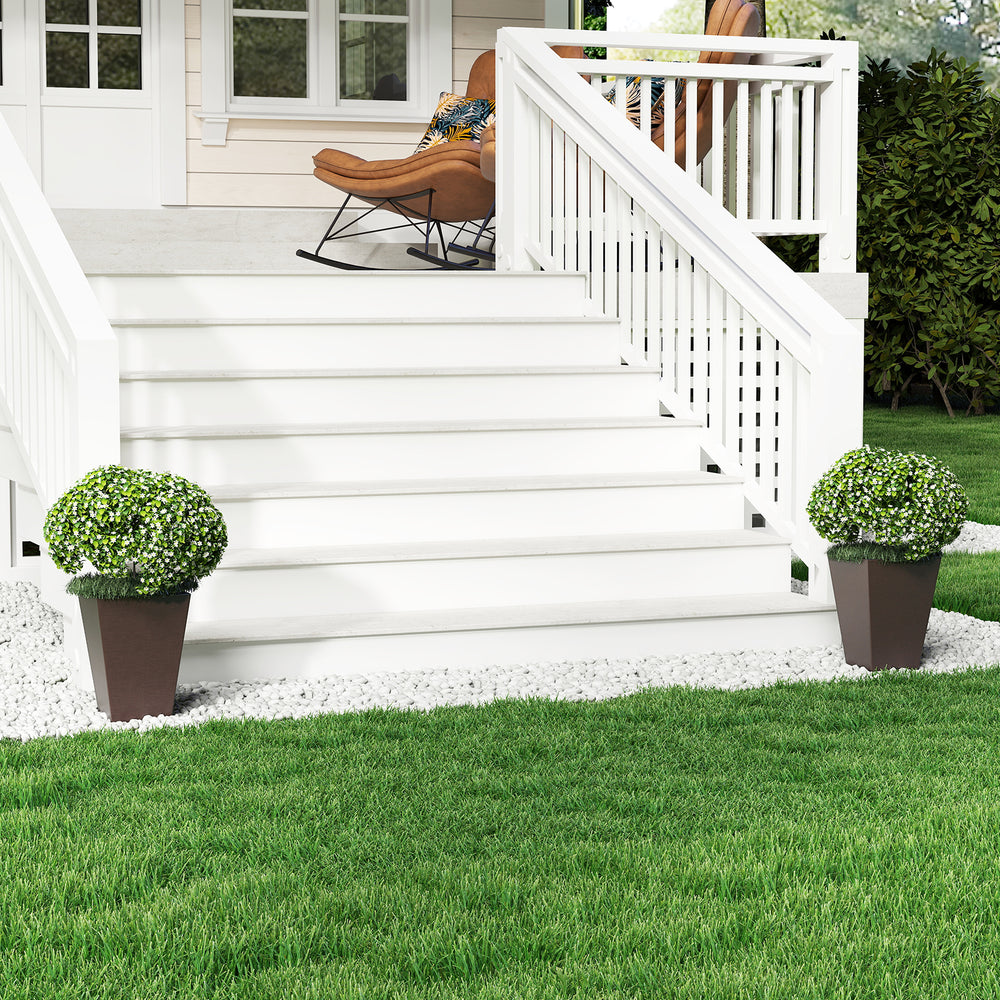 Square taper planter set with removable inner bucket, featuring a wood-like texture, ideal for outdoor and indoor use.