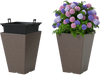 Square taper planter set with removable inner bucket, featuring a wood-like texture for outdoor and indoor use.