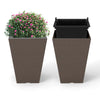 Set of 2 square taper planters with removable inner buckets, featuring a wood-like texture for stylish outdoor decor.