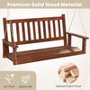 2-person wooden outdoor porch swing in brown, made of premium solid wood, ideal for gardens and backyards.