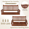 2-person wooden outdoor porch swing in brown with ergonomic curved seat, 500 lbs capacity, ideal for gardens and.