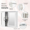 2-tier wall-mounted bathroom cabinet in white with double mirrored doors and metal handles for easy access and storage.