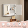 White 2-tier wall-mounted bathroom storage cabinet with double mirrored doors and ample space for essentials.