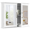 2-tier wall-mounted bathroom storage cabinet with double mirrored doors and metal handles for organizing essentials.