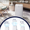 12000 BTU portable air conditioner in white, featuring cooling, dehumidifying, and fan modes for spaces up to 450 sq.ft.