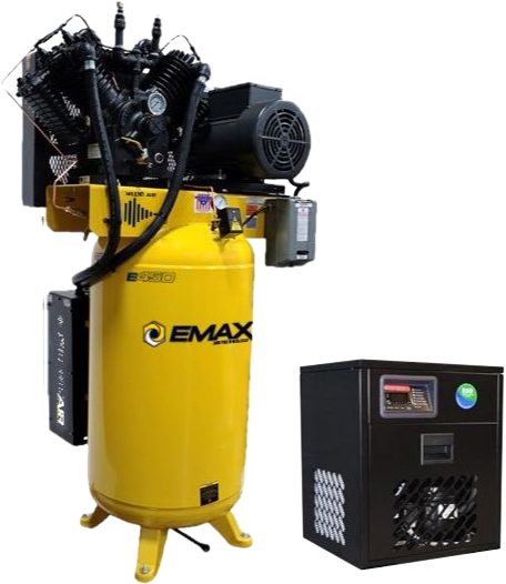 EMAX ESP10V080V1PK Industrial 80 Gal. 10 HP Oil-Lube Stationary Air Compressor with 115V 7.2 Amp Refrigerated Corded Air Dryer Bundle New
