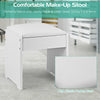 Cushioned makeup stool in white, designed to match vanity table for comfortable seating while applying cosmetics.
