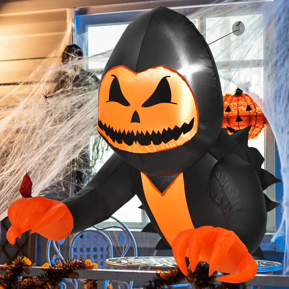 Inflatable 3.3ft pumpkin head ghost with LED lights, perfect for Halloween yard decor and spooky party atmosphere.