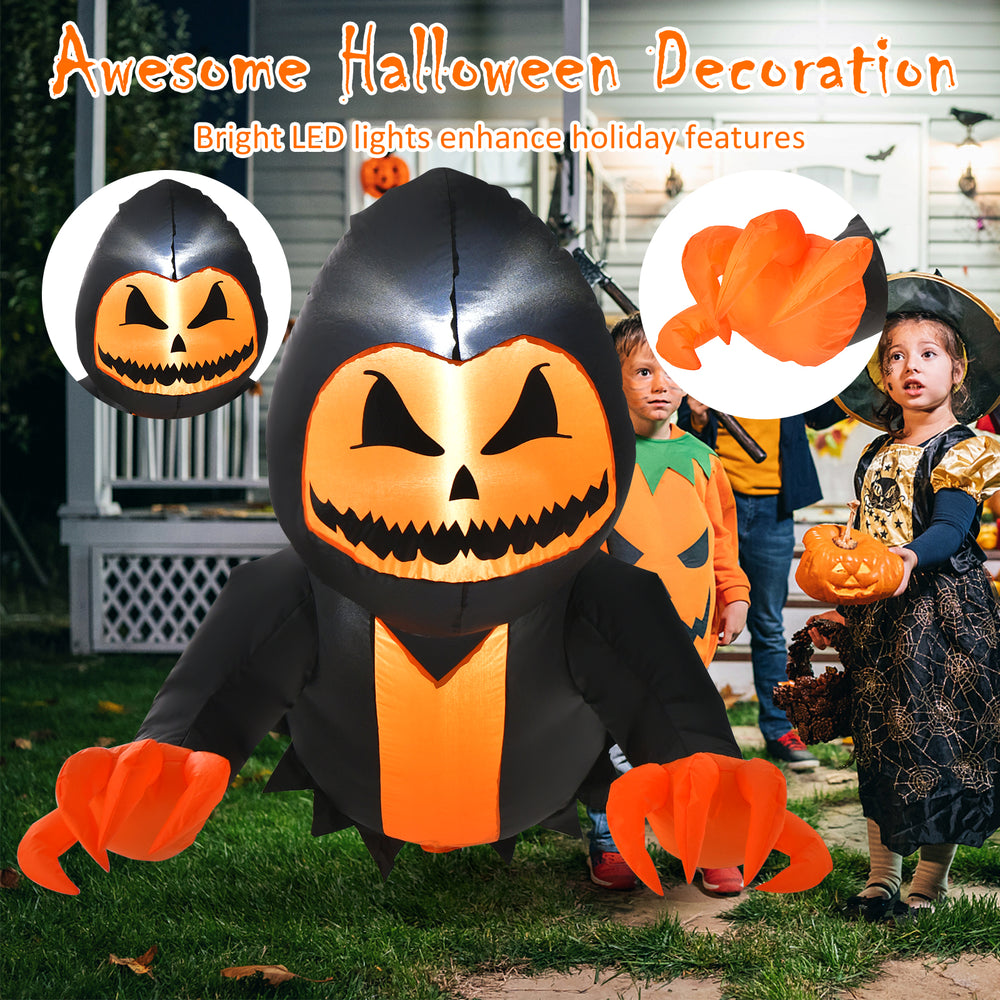 3.3ft inflatable pumpkin head ghost with LED lights, perfect for Halloween yard decor and spooky parties.