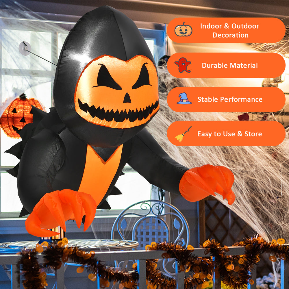 3.3 feet inflatable pumpkin head ghost with LED lights, perfect for Halloween decoration indoors or outdoors.