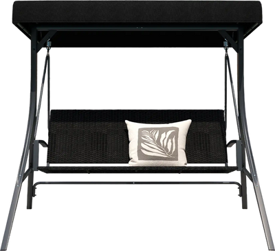 Costway 3-Person Outdoor Porch Canopy Swing with Stand Rattan Seat Back Black 659782413 New