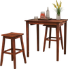 3-piece espresso bar table set featuring a sturdy pub table and two saddle stools, perfect for small spaces.