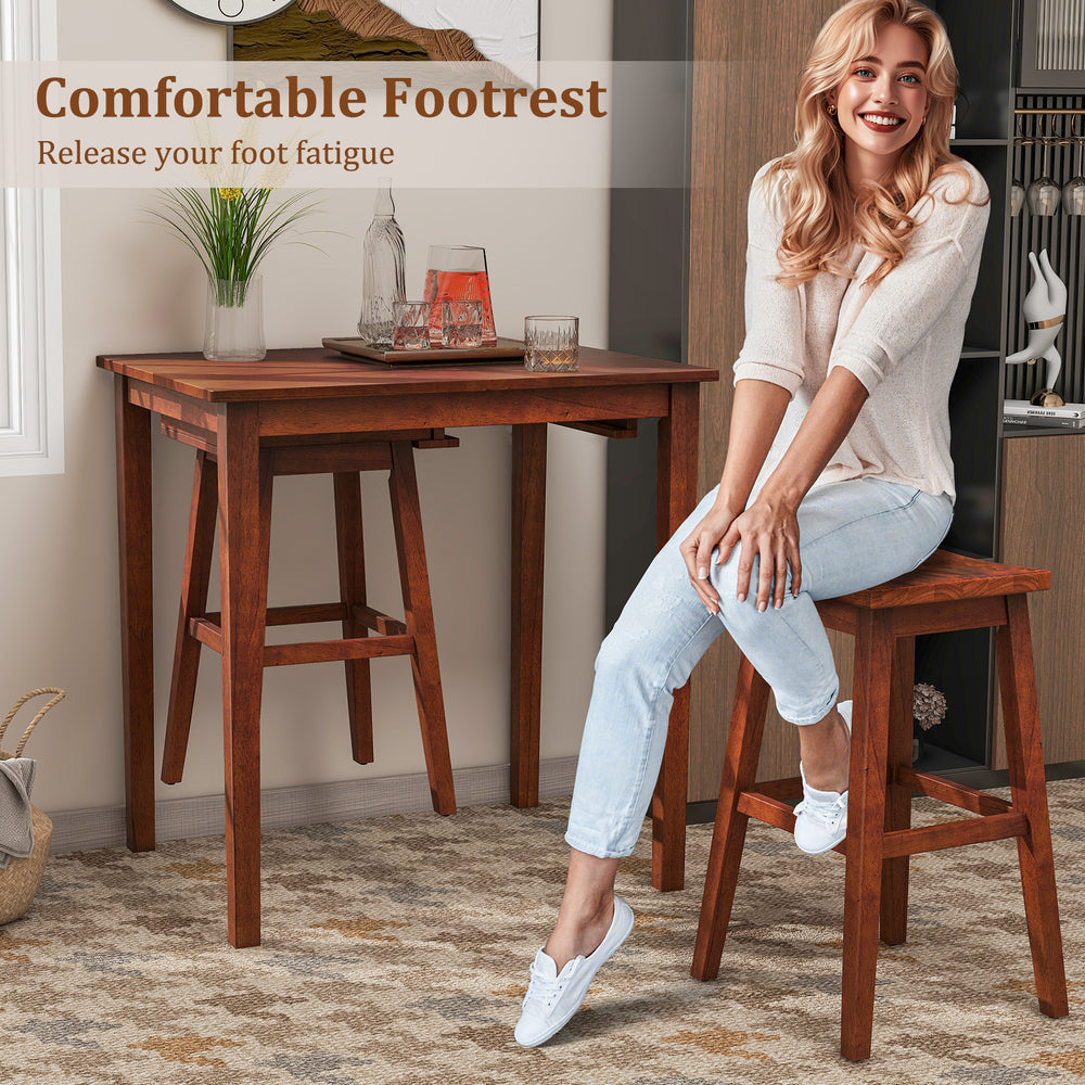 3-piece espresso bar table set featuring a pub table and 2 saddle stools, perfect for small spaces and dining.