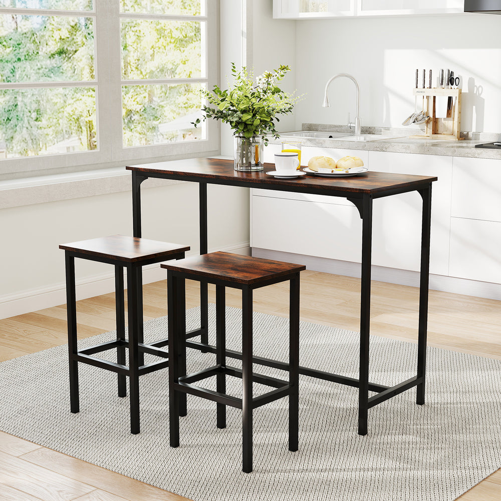 Industrial 3-Piece 47.5" Counter-Height Dining Table and 2 Bar Stools-Coffee - Gallery View 1 of 11