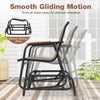 3-piece outdoor glider bistro set with smooth gliding motion, metal frame, and teak wood armrests for backyard.