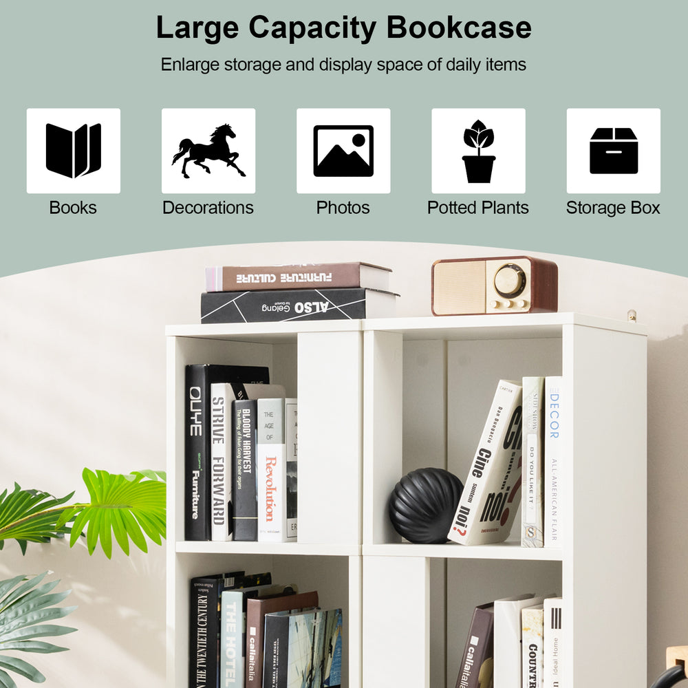 3-tier 6-cube freestanding bookcase in white with open compartments for versatile storage and display in any room.