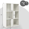 Freestanding 3-tier bookcase in white with 6 open compartments, featuring an anti-toppling device for stability.
