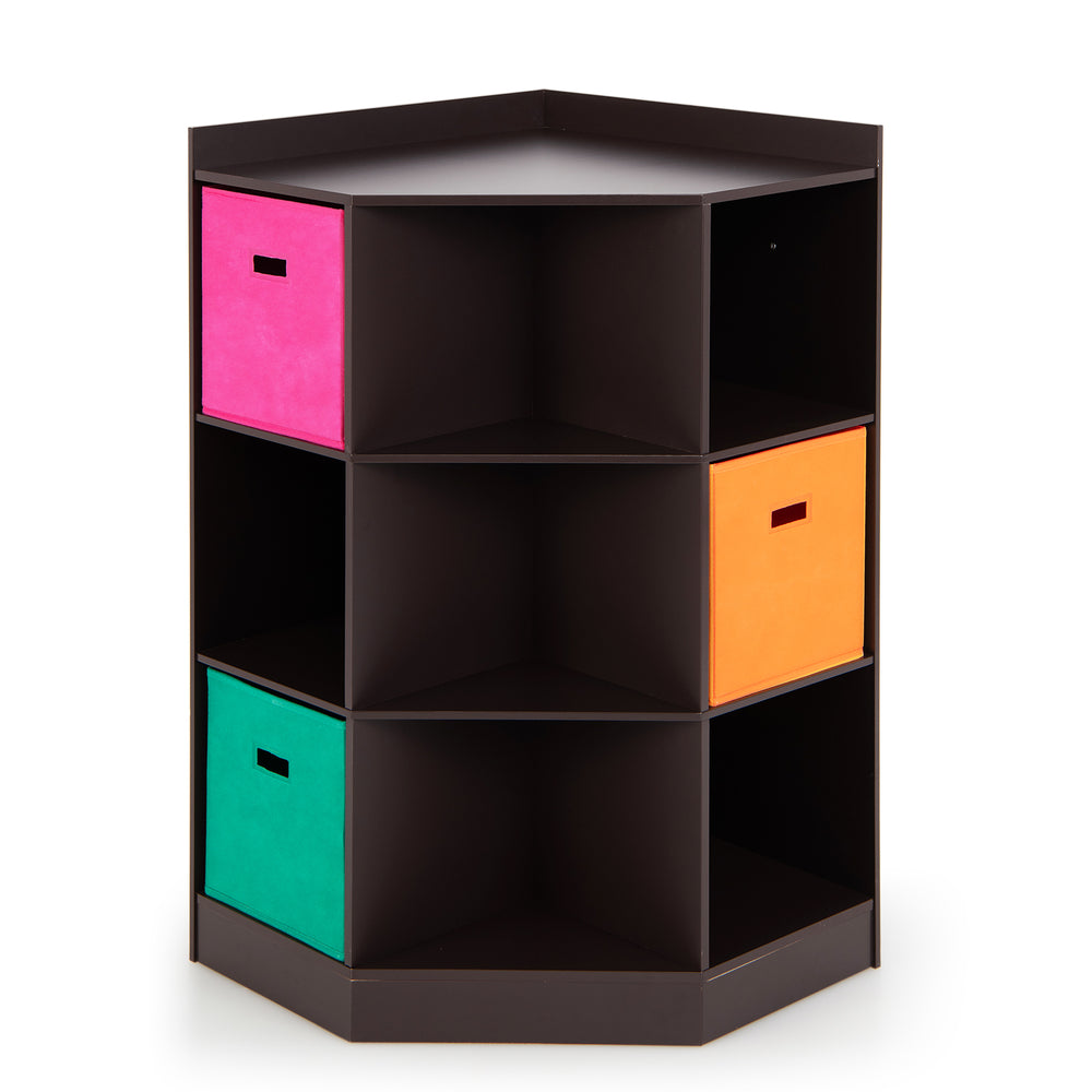 3-Tier Kids Storage Shelf Corner Cabinet with 3 Baskets-Brown - Gallery View 1 of 10