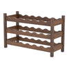 3-tier bamboo wine bottle organizer with wave slots, holds 18 bottles, ideal for kitchen or bar use.
