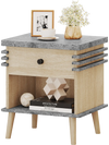 Bedside table featuring a wide antique grey faux marble top and a sleek design, perfect for stylish storage solutions.