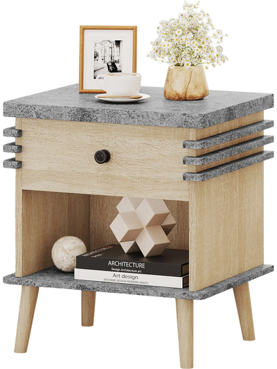 Costway 3-Tier Bedside Nightstand Side Table Faux Marble Top 863914752 New