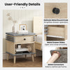 Close-up of the antique grey faux marble top and metal knob of the 3-tier bedside table, designed for stylish storage.