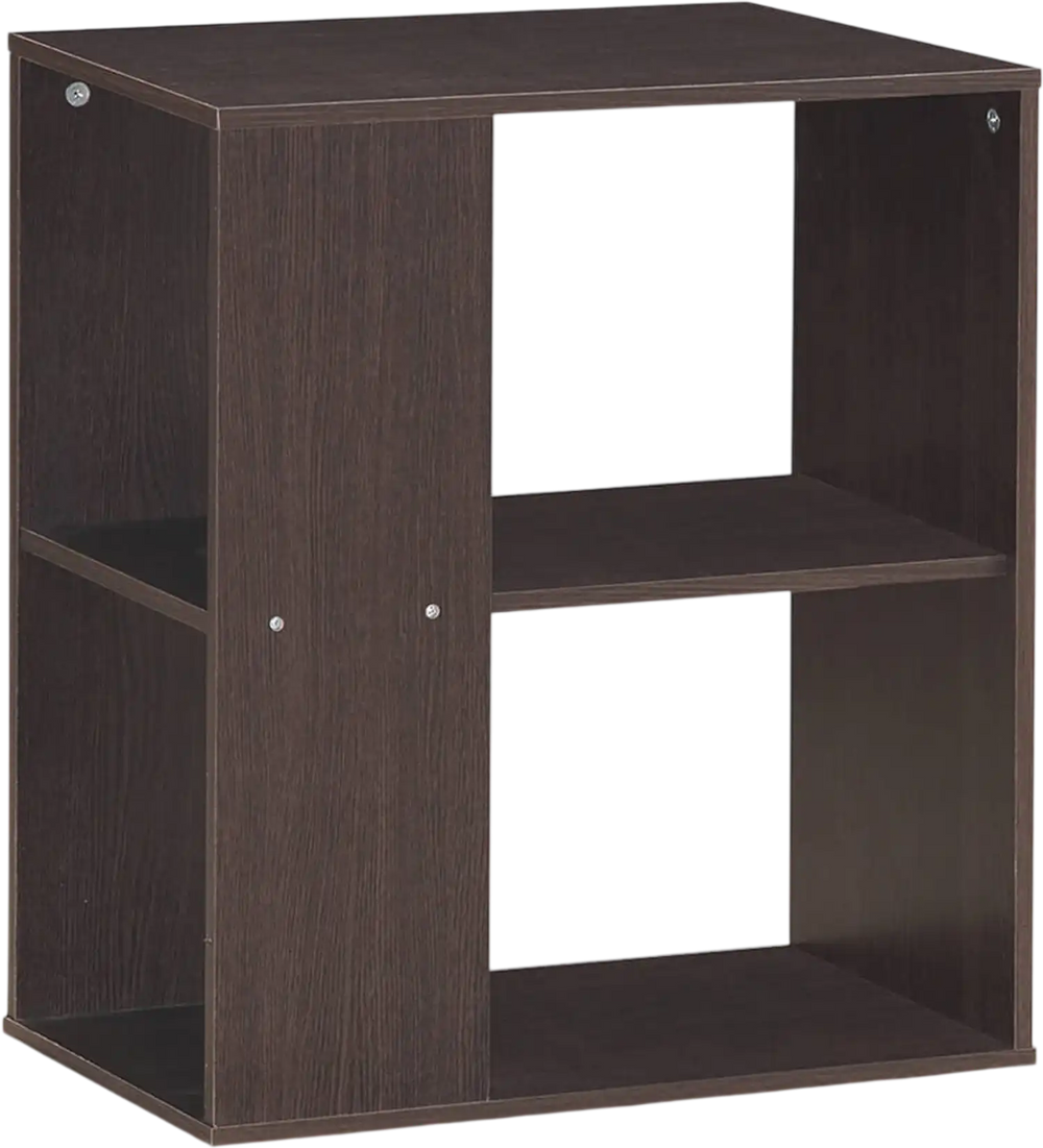 2-tier brown side end table with open storage shelves, perfect for living room or bedroom use.