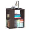 2-tier brown side end table with storage shelves, featuring open design for magazines and cups, perfect for living room.