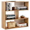 Concave bookshelf with 3 open shelves in a geometric design, ideal for living room or office storage and display.