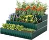 Three-tier heavy-duty metal raised garden bed planter box in green, ideal for various plants, preventing root decay.