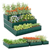 Three-tier heavy-duty metal raised garden bed planter box in green, ideal for various plants and flexible layouts.