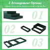 Three heavy-duty metal planter boxes in green, shown stacked and laid flat for versatile garden arrangements.
