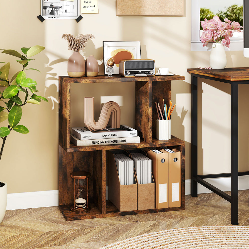 3-Tier Bookshelf with Display Shelf for Small Space-Rustic Brown - Gallery View 1 of 8