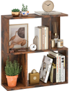 3-tier rustic brown bookshelf displaying books and decor, ideal for small spaces in living rooms or bedrooms.