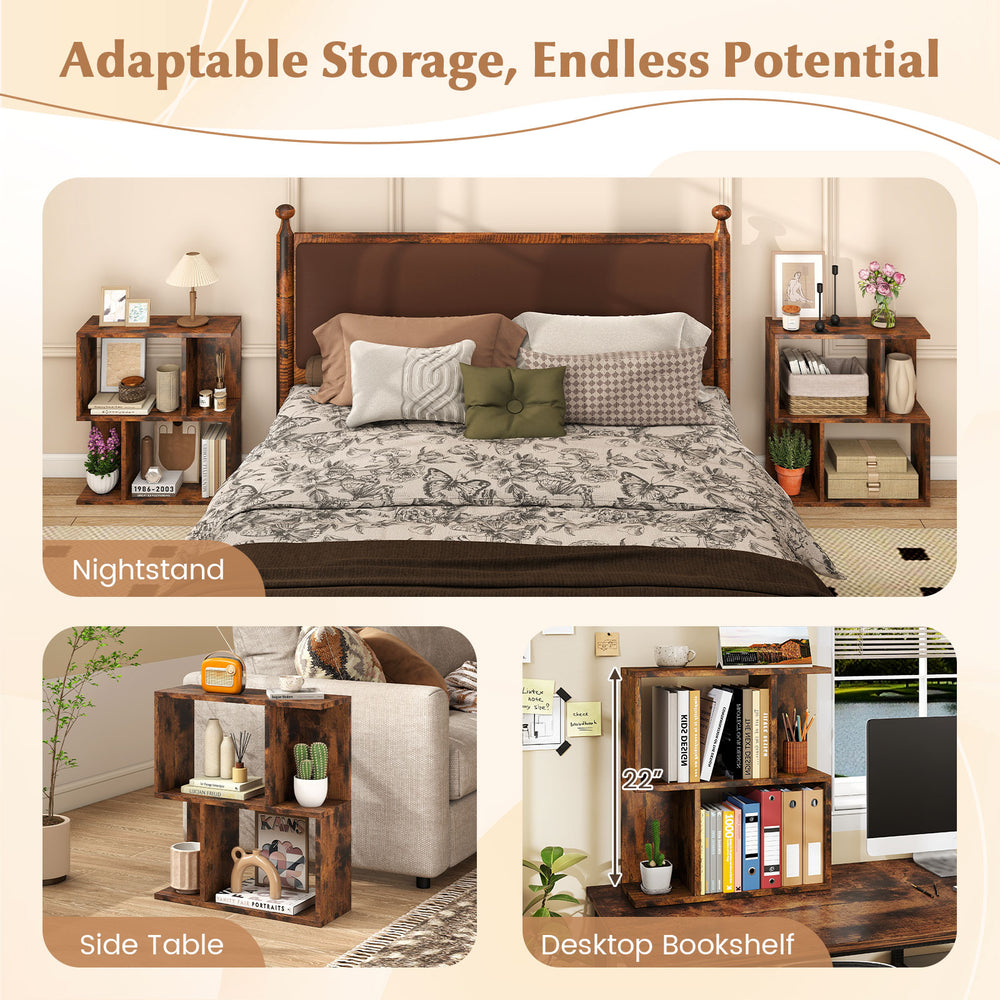 3-tier rustic brown bookshelf with display shelf, perfect as a nightstand or side table for versatile small space.
