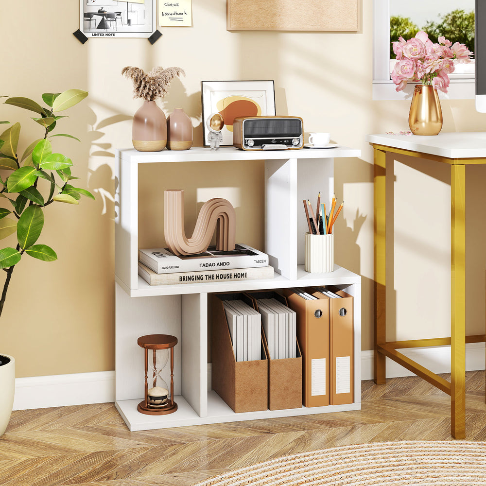 3-Tier Bookshelf with Display Shelf for Small Space-White - Gallery View 1 of 8