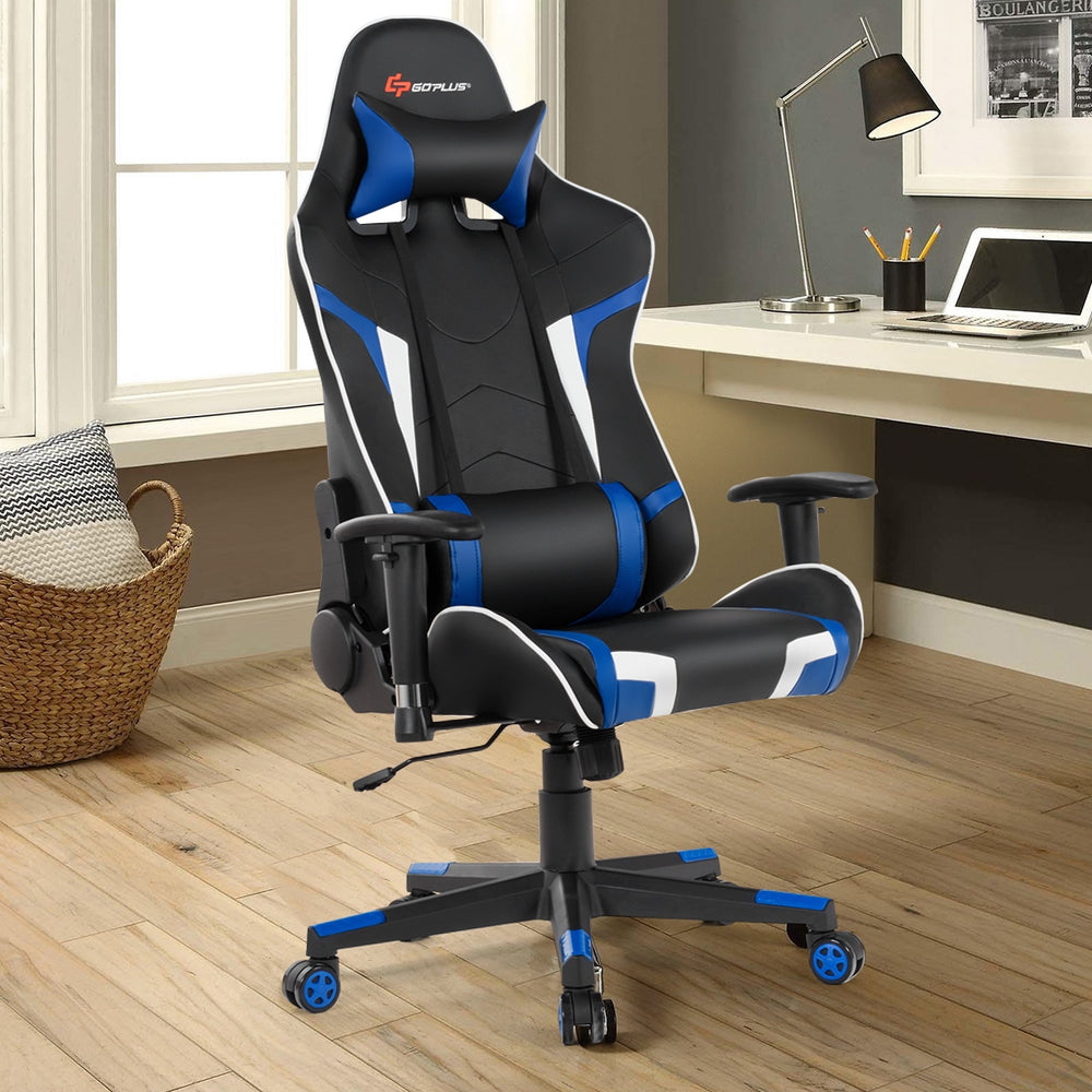 Reclining Swivel Massage Gaming Chair with Lumbar Support-Blue - Gallery View 1 of 13