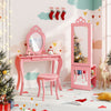 Pink 3-in-1 kids jewelry cabinet armoire with full-length mirror, heart-shaped cutouts, perfect for organizing.