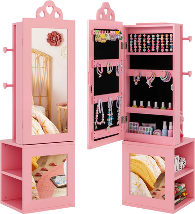Costway 3-in-1 Kids Jewelry Cabinet Armoire Full Length Mirror 89632517 New