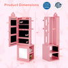 Freestanding pink kids jewelry cabinet armoire with full-length mirror, ample storage, and heart-shaped cutouts, 46.