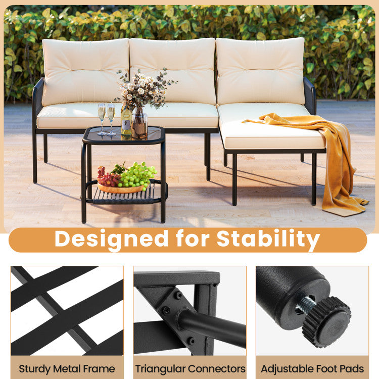 Costway Rattan Patio Furniture L-Shaped Sectional Sofa 3-Piece Set New