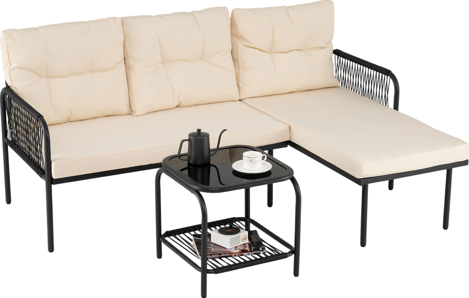 Costway Rattan Patio Furniture L-Shaped Sectional Sofa 3-Piece Set New