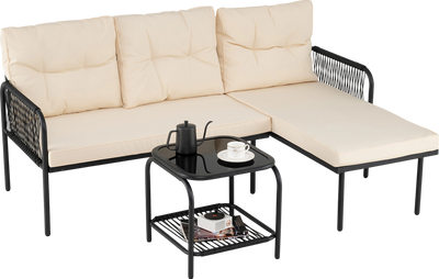 Costway Rattan Patio Furniture L-Shaped Sectional Sofa 3-Piece Set New