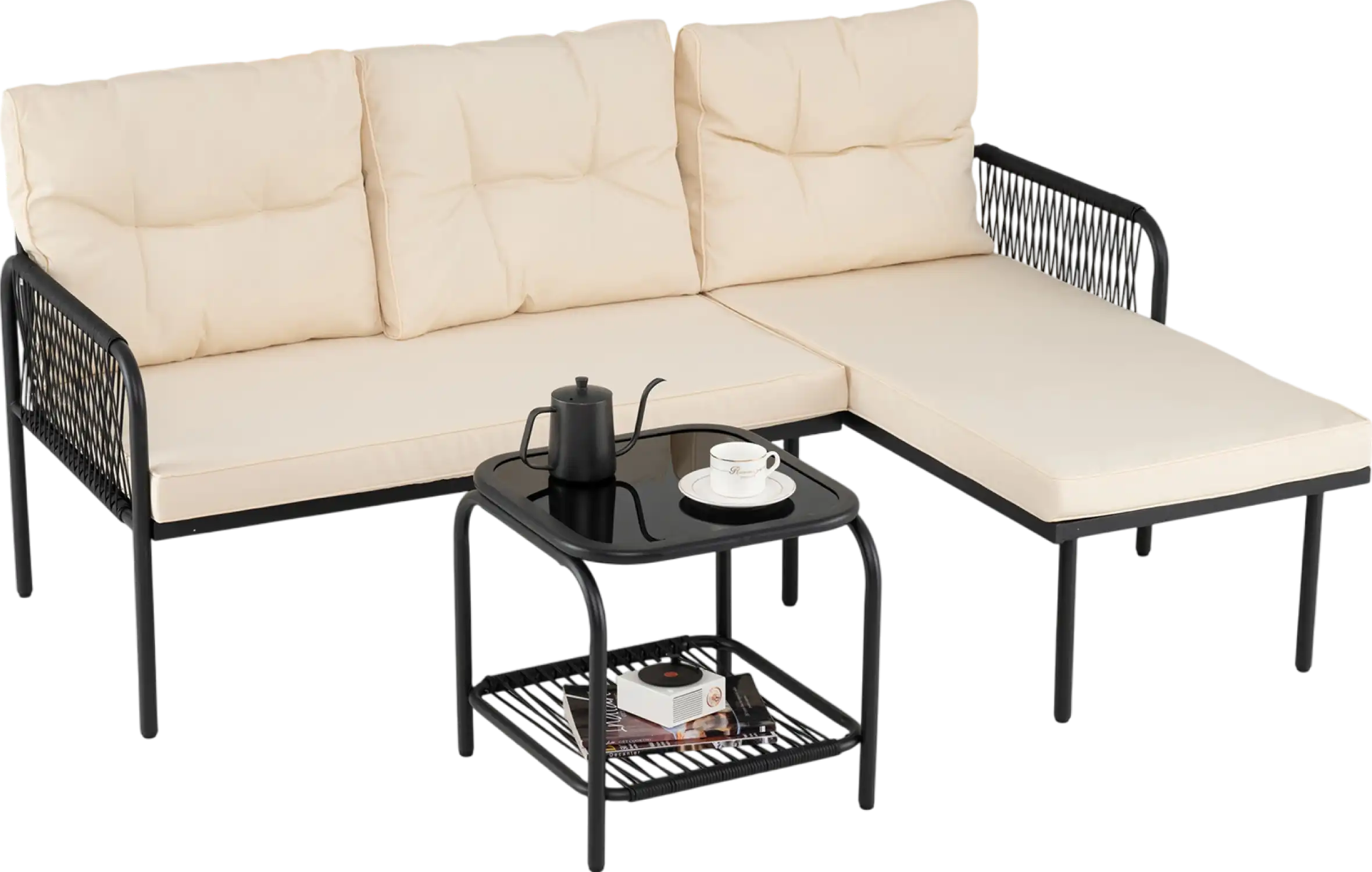 Costway Rattan Patio Furniture L-Shaped Sectional Sofa 3-Piece Set New