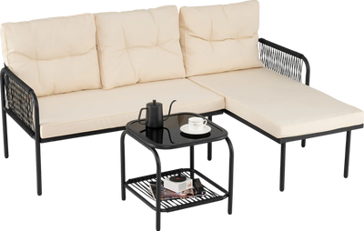 Costway Rattan Patio Furniture L-Shaped Sectional Sofa 3-Piece Set New