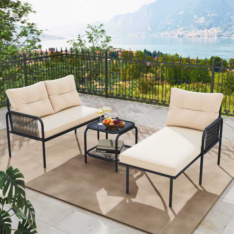 Costway Rattan Patio Furniture L-Shaped Sectional Sofa 3-Piece Set New