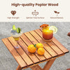 Close-up of the folding side table from the 3-piece outdoor poplar wood rocking bistro set, showcasing its natural.