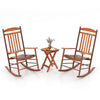 3-piece outdoor poplar wood rocking bistro set with a folding side table, perfect for relaxing on the patio.
